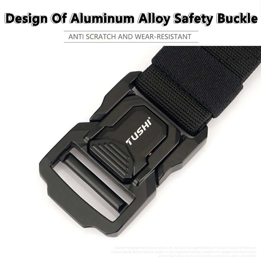 TUSHI New Tactical Outdoor Belt for Men and Women Aluminum Alloy Buckle Quick Release Elastic Belt Casual Belt Jeans Waistband