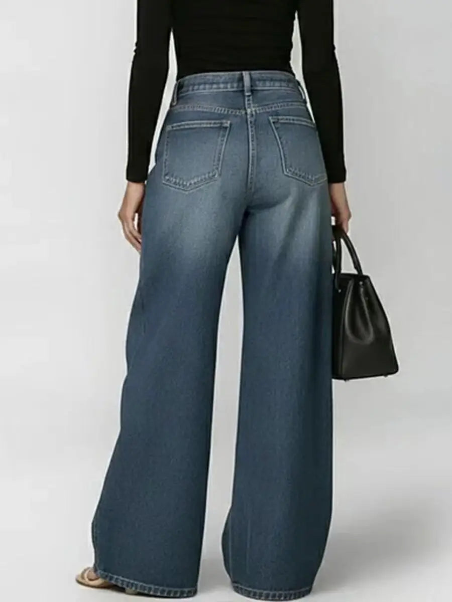 Summer 2026 New American Women Denim Pants Hollow Eyelet Wide Leg Loose Y2K Korean Vintage Streetwear Full Length Jeans
