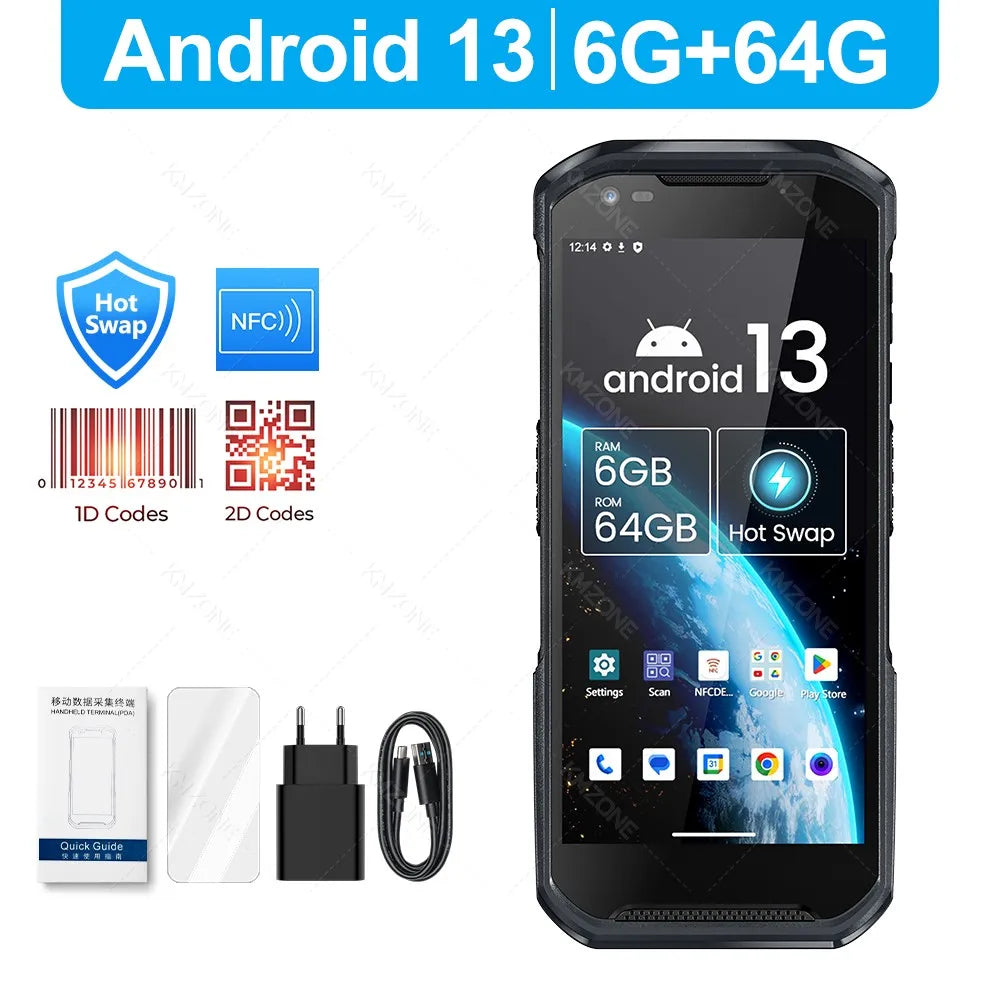Android 13 Handheld PDA 1D 2D QR Portable Barcode Scanner Reader 6GB+64GB POS Terminal Data Collector with Hot-swap/Cradle