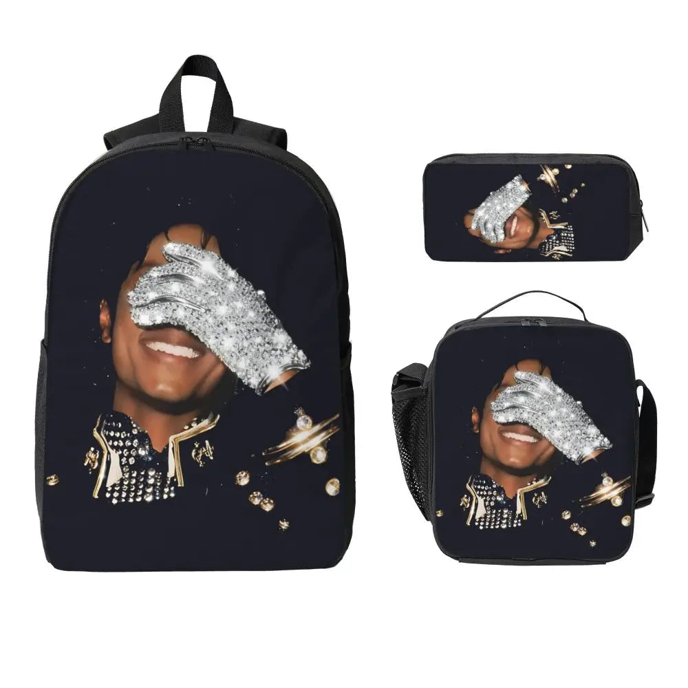 MJ Pop Legend Music 3pecs/set Backpack for Student Shoulder Bag Lunch bag Pencil Case