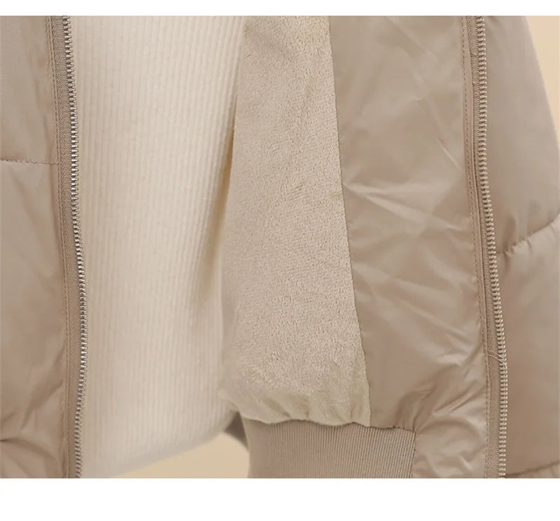 Windproof Warm Long Sleeve Jacket Fit Lady Down Coat Women Winter Cotton Coat Short Fur Collar Hooded Outerwear