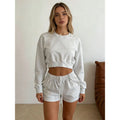 Women's Round-Neck Long-Sleeved Loose Couple Hoodie Set, Solid Color and Simple