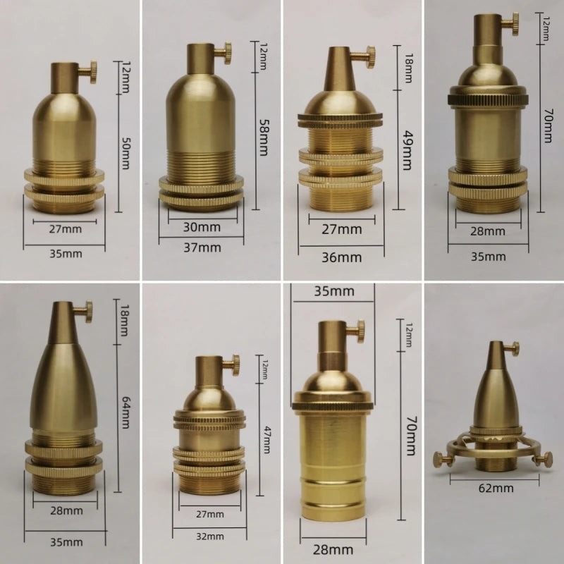 E14 Spiral Brass Light Sockets E12 Retro Ceiling Lamp Base Ceramic All Copper Accessories Lampshade Fixed Threaded Lamp Holder