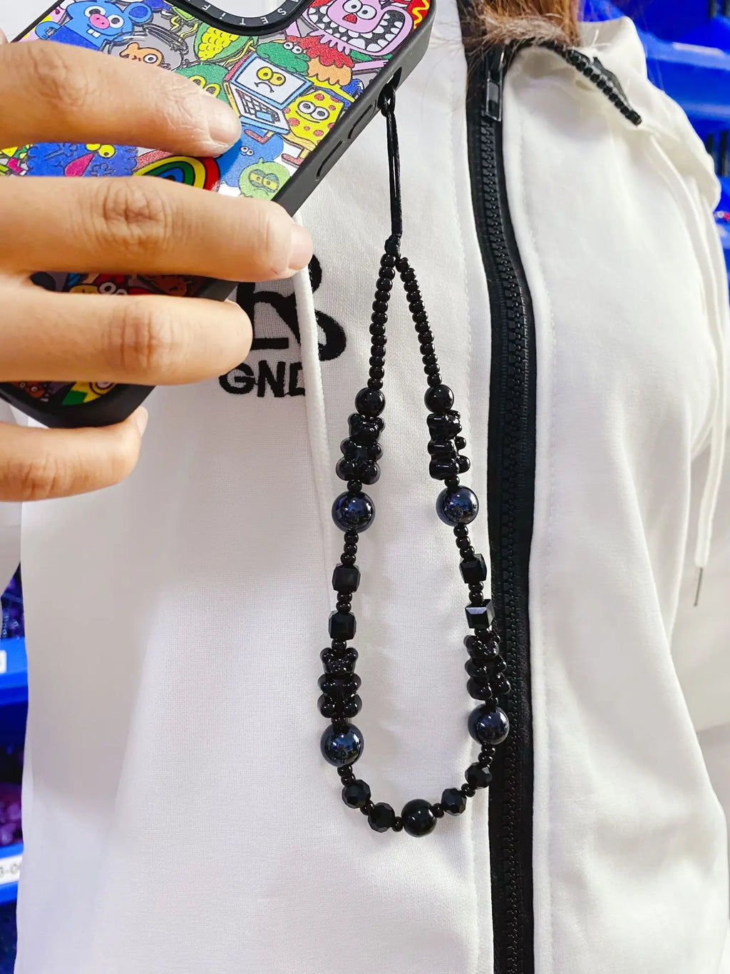 HERLOOK Black Bear Phone Charm Kpop Fashion Phone Strap Beaded Chain Telephone Jewelry Cellphone Accessories