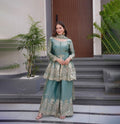 Indian Pakistani Punjabi Winter Sharara Suits Slim Fit Party Wear Faux Georgette Heavy Embroidery Sequin Work Ready To Wear