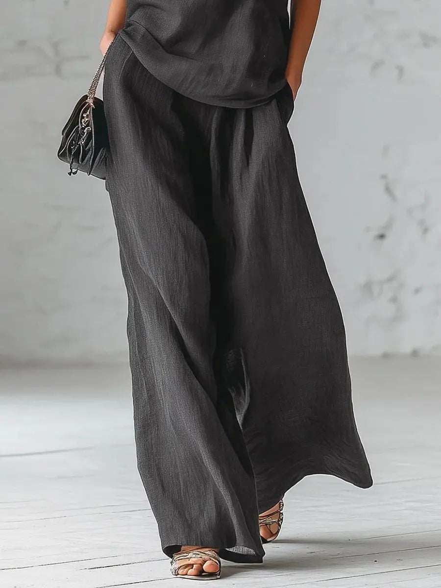 2026 Summer Sexy Off Shoulder Tank Tops Wide Leg Pants Two Piece Sets Casual Loose Solid High Waist Pants Sets Lace Tops Outfits