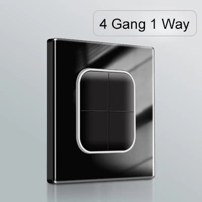 Wallpad 1 2 3 4 Gang Wall Light Switch 1 2 Way Black Glass Impulse Momentary Switch LED Indicator