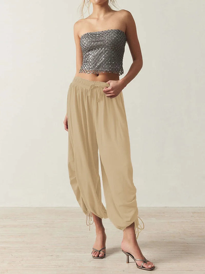 2026 New Drawstring Lantern Pants Women's Casual High Waist Loose Trousers Spring Summer Fashion Streetwear Female Joggers Pants