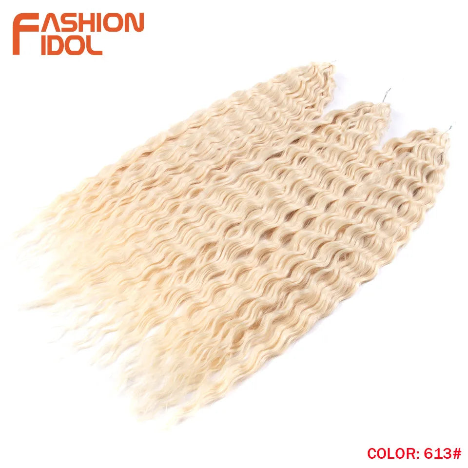 FASHION IDOL 24 Inch Ariel Hair Synthetic Crochet Curly Hair Water Wave Braid Hair Ombre Pink Deep Wave Braiding Hair Extensions