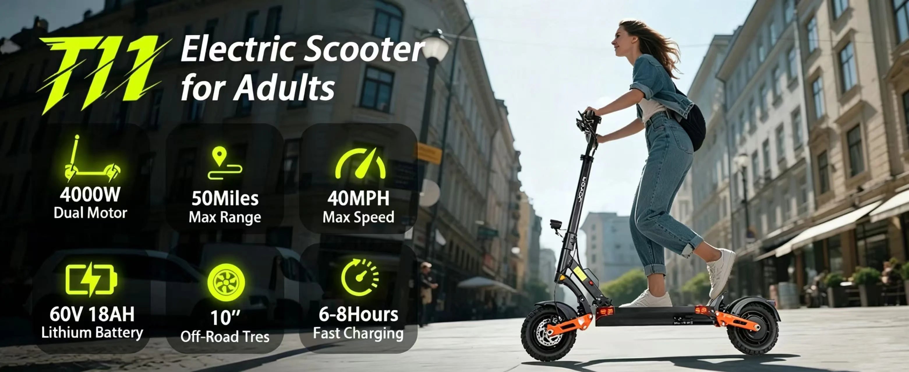 Electric Scooter  Dual Motor 2000W*2 for Adults, 60V Battery, 40mph Max Speed, Up to 50 Miles Range, 10 Inch Tires