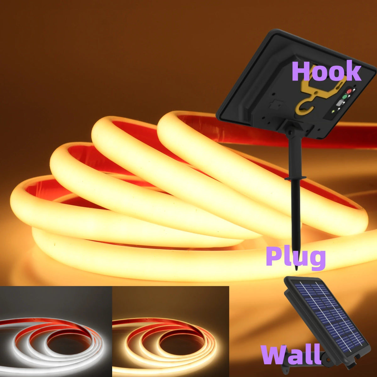 1200mAh 2400mAh 7200mAh COB Solar LED Strip Neon Light Sign DC 24V Flexible Waterproof IP68 IP67 Adhesive Tape Diode Lamp Linear