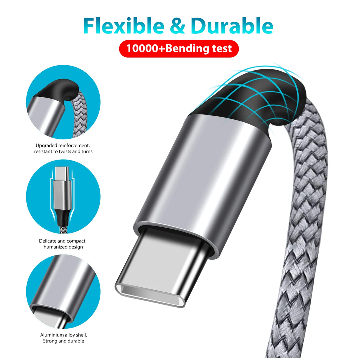60W 1m/2m/3m/5m Dual-head Type-C Fast Charging Data Cable Mobile Phone Accessories Data Transmission for Samsung Huawei Millet