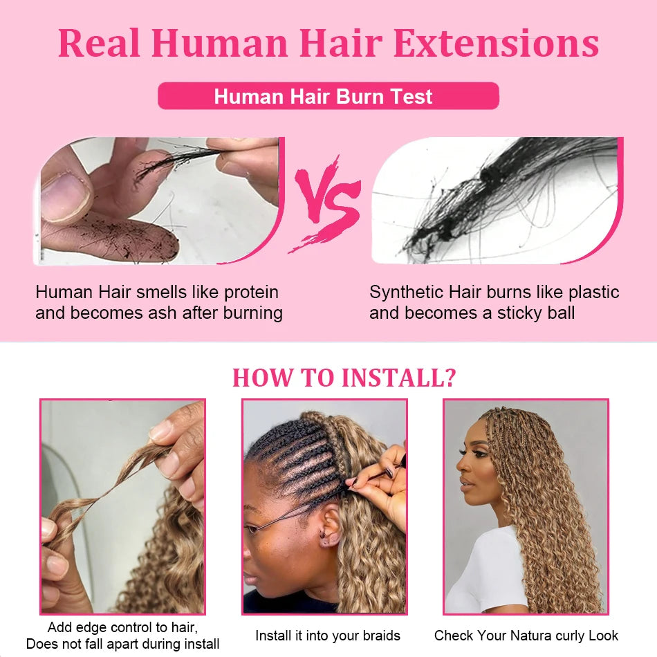 #27 Highlight Feather Crochet Human Hair Extension For Braid Kinky Curly Pre-Separated Knotless Small Spirals Curly Crochet Hair
