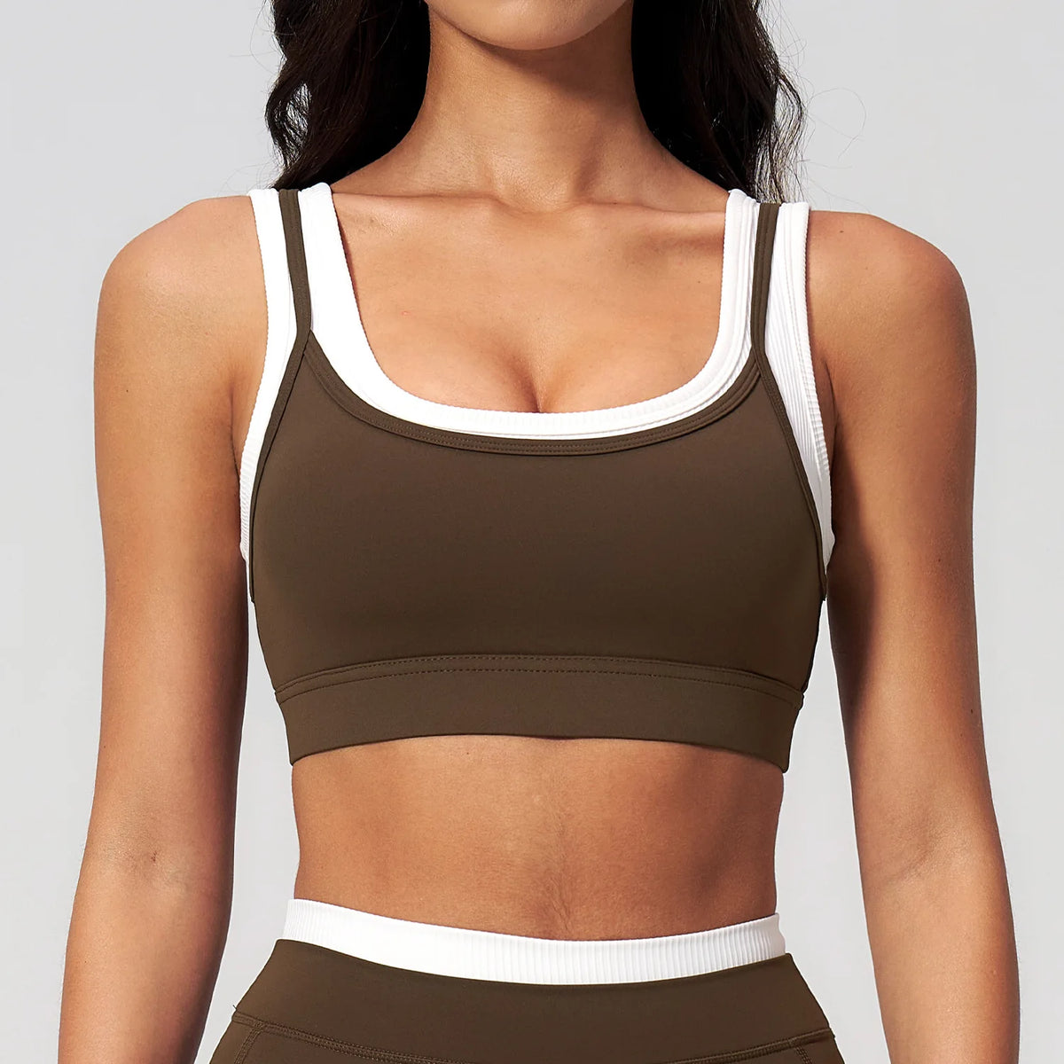 Custom LOGO Women's Naked Fake Two-piece Sports Vest Threaded Contrast Yoga Bra Running Fitness Clothing Top