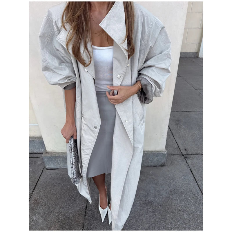 Casual Solid Long Trench Coat Women Stand Collar Long Sleeve Single Breasted Lace Up Jacket 2026 Autumn Lady Commute Outwear