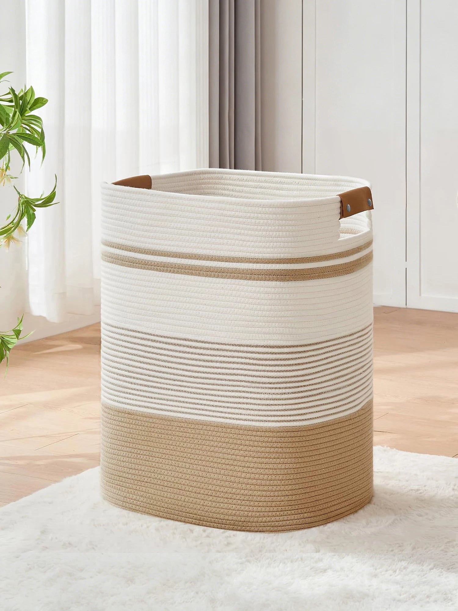 Laundry Basket, Blanket Basket for Bedroom Aesthetic, Laundry Hamper & Blanket Storage for Living Room, Woven Storage Basket