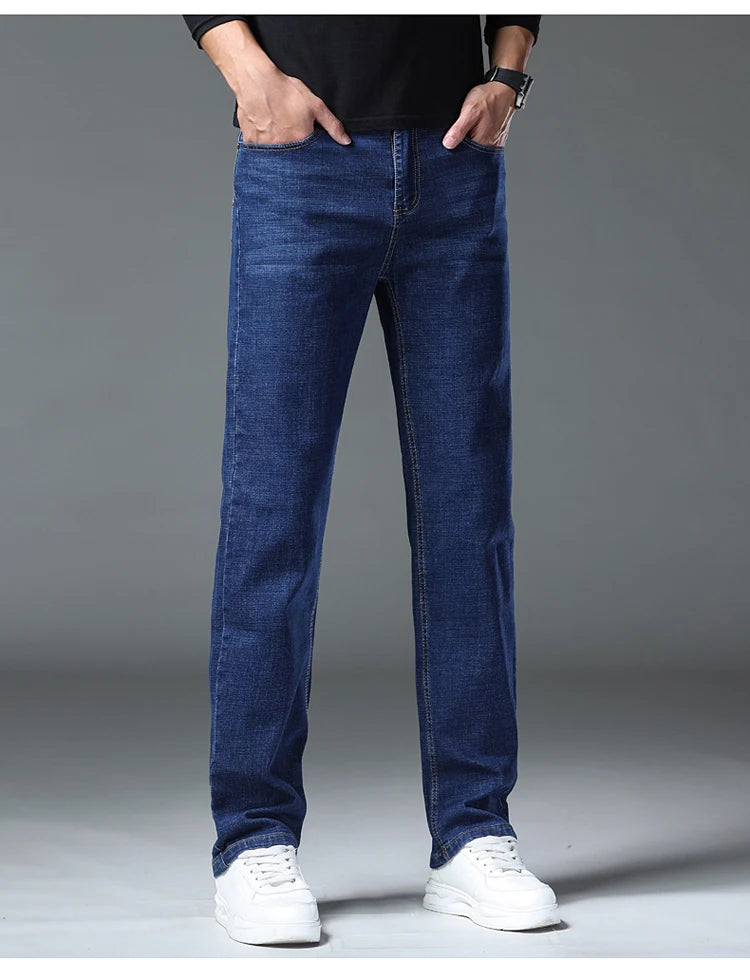 2026 New Men's Straight Denim Pants  Brand Clothes Black Blue  Jeans Classic Washed Stretch Cotton Business Casual Pants