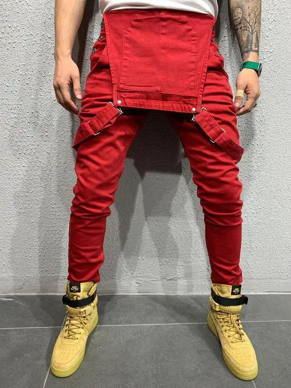 Men's Tie Dye Denim Overalls, Fashionable Slim Fit and Slimming Pants, Solid Color New Style Mens Jeans