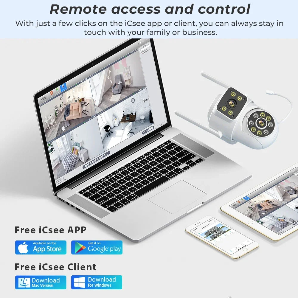 ABUNTU 8MP 4K PTZ Wifi Camera ICSEE APP Dual Lens Dual Screens Home Surveillance Camera Night Vision 4MP CCTV IP Security Camera