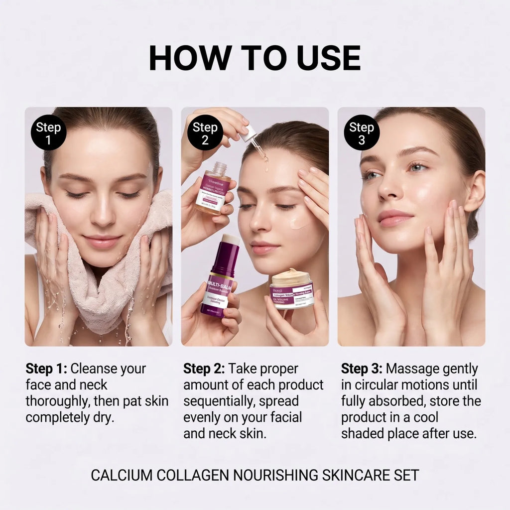 Korea Calcium Nourish Collagen Set – 30ml Ampoule + 50g Cream + 9g Balm Stick, 10,000ppm Collagen & Hydrolyzed Elastin Skincare