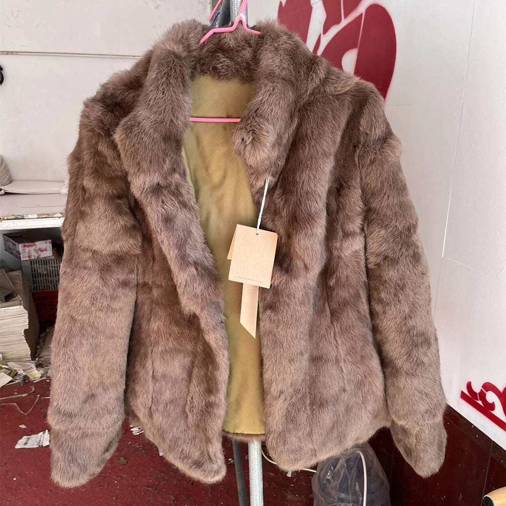 Natural Rabbit Fur Coat Women Winter Jacket Real Leather And Fur Bolero Women's Clothing Female Outerwears With 2025 Black Cold