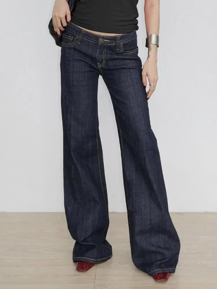 Women's Slim Fit Flared Jeans Y2K Vintage Low Rise Stretch Denim Pants with Embroidery Distressed Style for Everyday Outfits