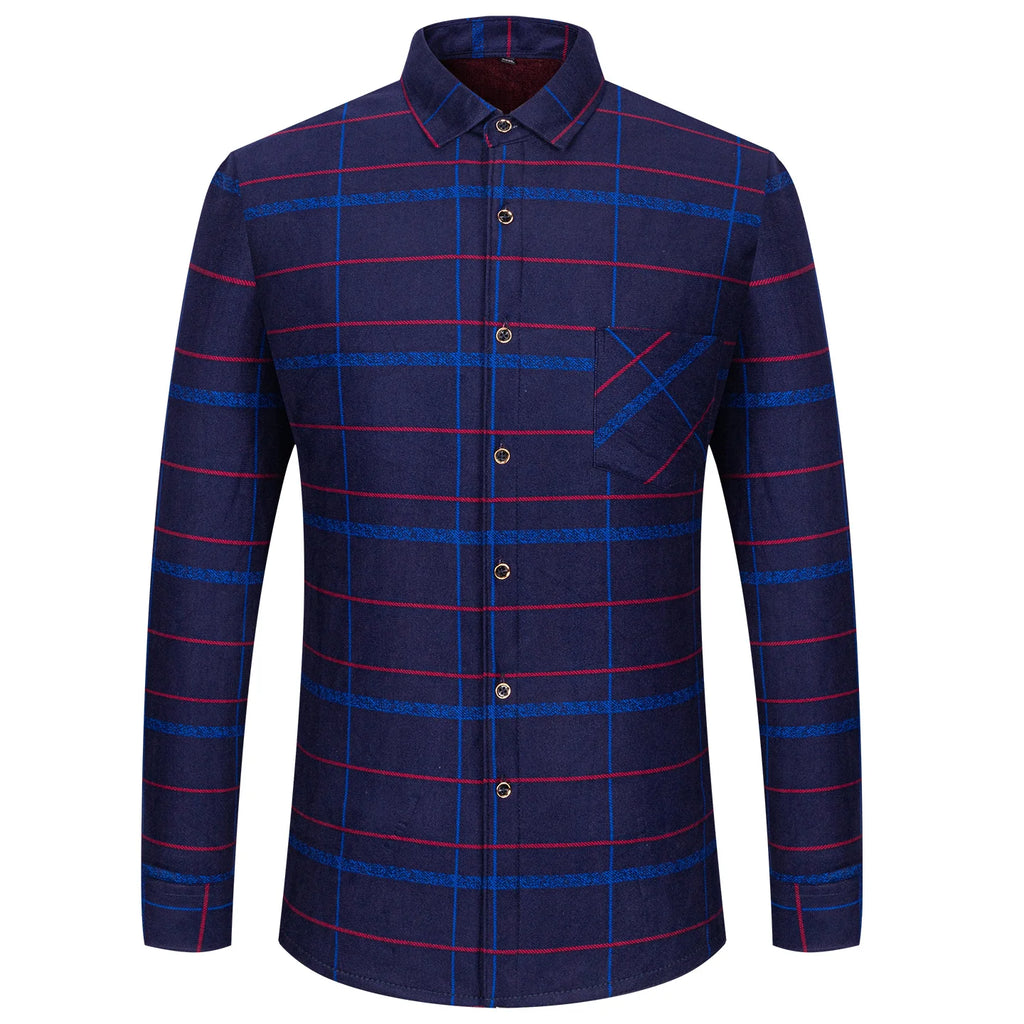 Men's Long Sleeved Shirt With Fleece Lined Winter Thickened Flannel Casual Plaid Stripe Daily Slim Man Clothes Plus Size 8XL 7XL