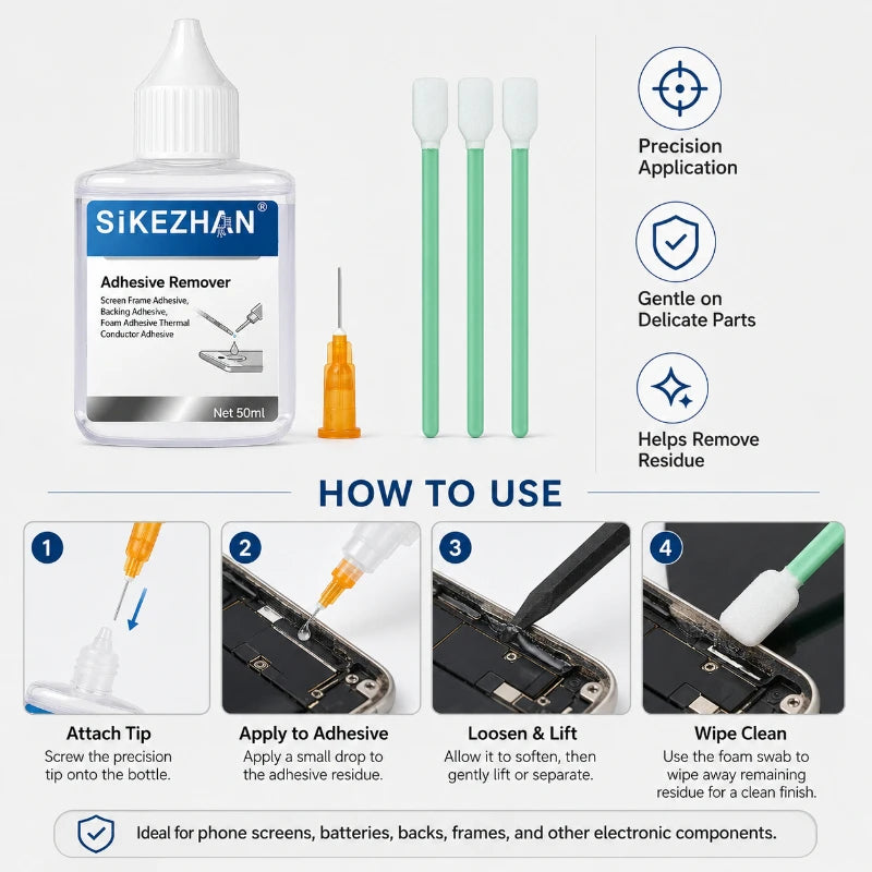 SiKEZHAN LCD Screen Glue Remover Set With Needle Swabs Safe Cleaner For Mobile Phone Frame Back Thermal Foam Adhesive Removal