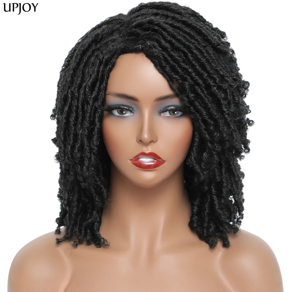 Short Dreadlock Wig Twist Braided Wigs for Black Women and Men Boho Afro Curly Synthetic Wig Faux Locs Braided Crochet Hair Wigs