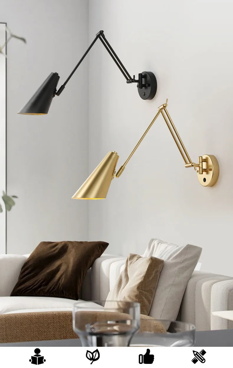 LED Wall Lamps Modern Adjustable Swing Long Arm Internal Touch Sensor Switch Household Bedside Lighting Decor Sconce Lights