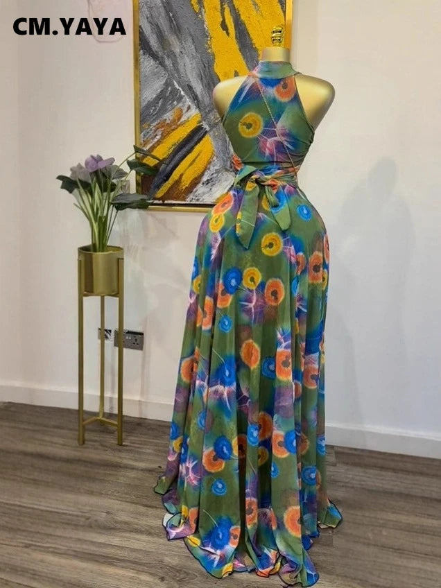 GLCMYAYA 2025 Fall Women O-neck Sleeveless Print Mermaid Maxi Dress Evening Birthday Beach Sexy Night Party Long Dresses