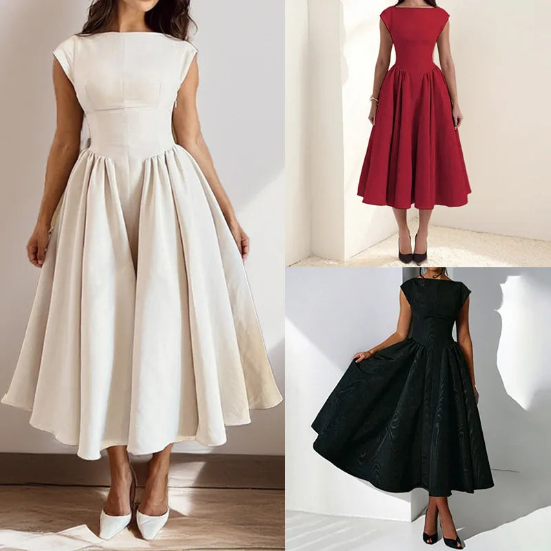 French Elegant Solid Backless Slim Fit Dress