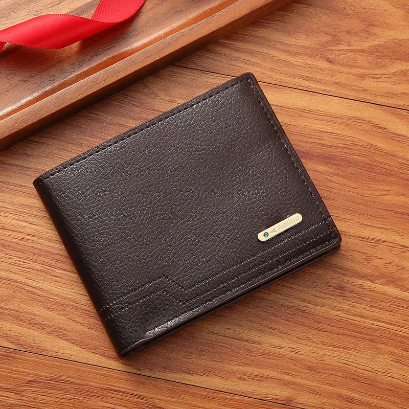 Fashionable Men's Bifold Short Wallet - Soft Lychee Pattern PU Leather Purse with Multi-Card Slots for Casual Style Card Holder