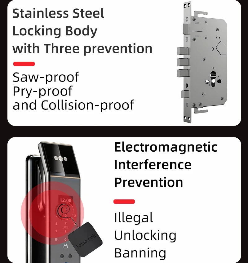 3D Face Recognition Fingerprint Password Smart Door Lock with  Remote Unlocking Wishome APP  Smart Lock Electronic door lock