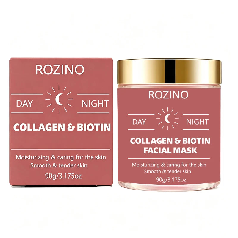 90g Large-Capacity Biotin Collagen Day and Night Mask, Peel-Off Mask, Deeply Hydrating, Keeps Skin Moisturized and Plump, Tightens Skin, Brightens Skin Tone, and Gives Skin a Youthful Glow Suitable for Daily Use and as a Holi