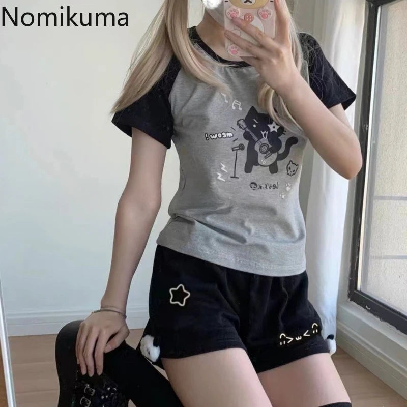 Cotton Shorts Women Print Cute Pantalones Cortos De Mujer 2025 New Bottoms Casual Fashion Elastic Waist Summer Wide Leg Pants