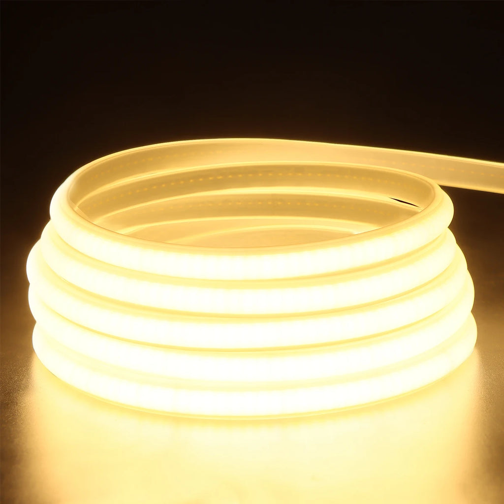 1M-5M 220V COB LED Strip Light Waterproof COB LED Tape US /EU Power Plug Flexible Ribbon Lamp For Bedroom Kitchen Outdoor Decor