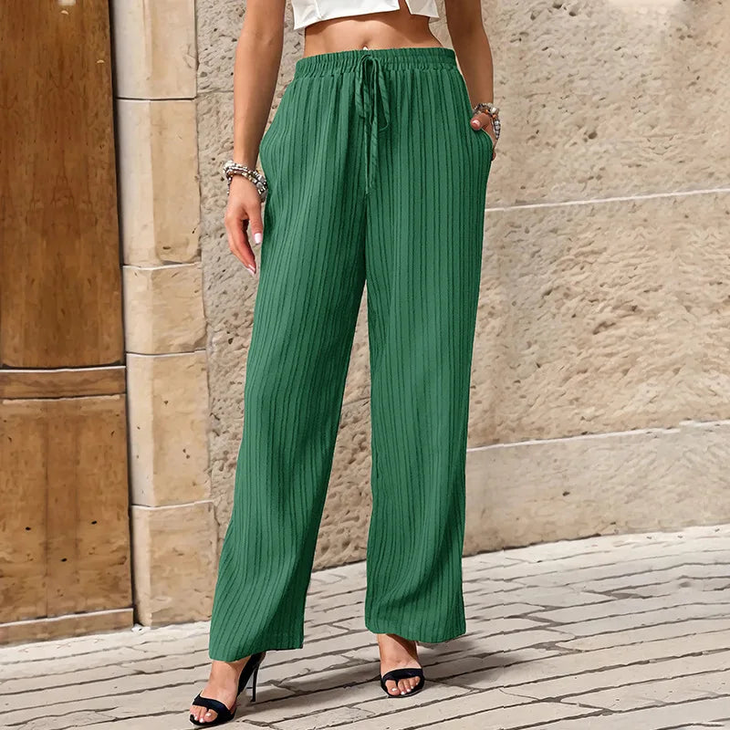 Womens High Waist Pleated Wide Leg Pants Simple Versatile Loose Casual Trousers