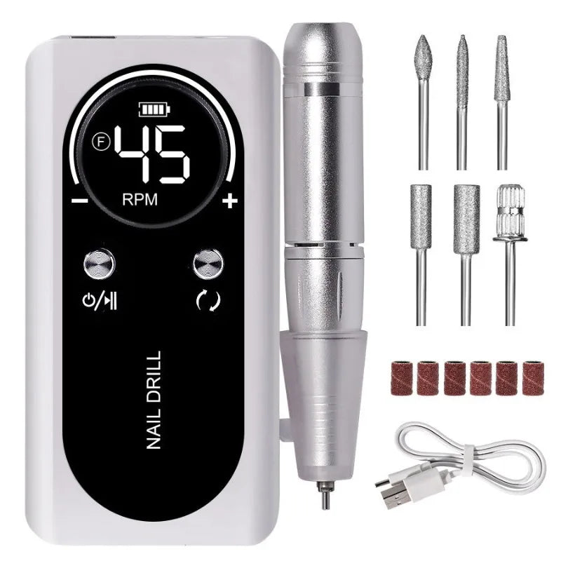For Manicure Salon Tool Professional 45000RPM Electric Portable Nail Drill Machine Rechargeable Low Noise Nail Sander File