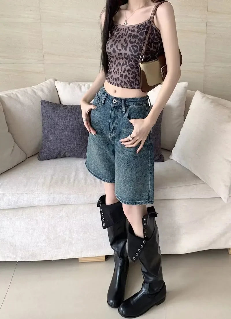 Summer High Waist Retro Jean Shorts for Women Loose Straight Denim Fashion Versatile Leisure Shorts Women's 2026