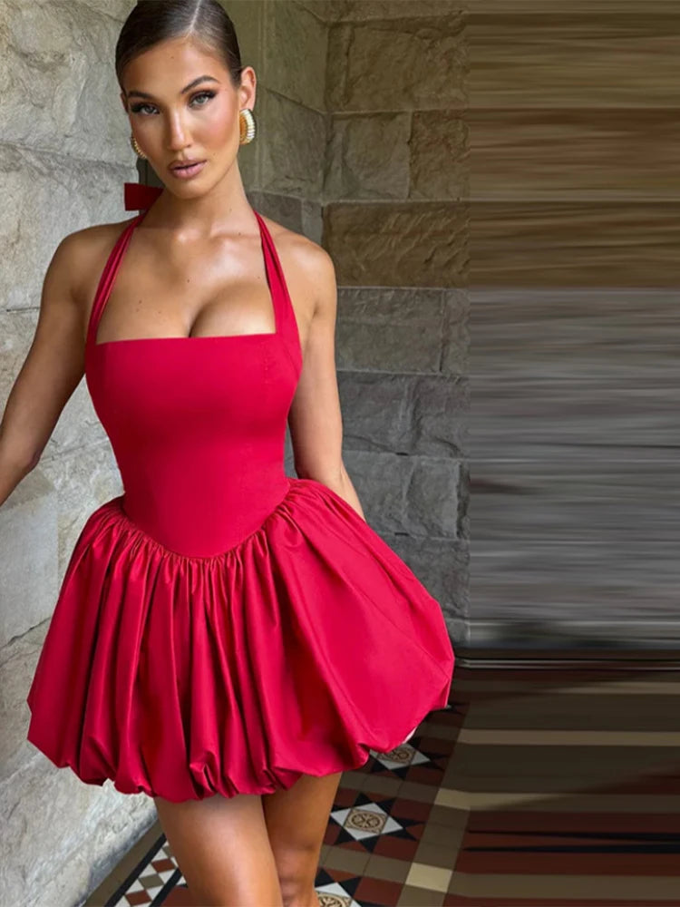 Sexy Halter Pleated Bud Mini Dress Women Sleeveless Tube Top Backless Bandage Solid Party Dresses 2026 Summer Fall Evening Robe