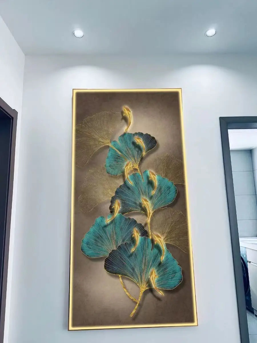 Led Light  Decorate living room dining room  orridor Bedroom staircase Simple Modern Hanging Painting Mural Ginkgo Mural Lamp