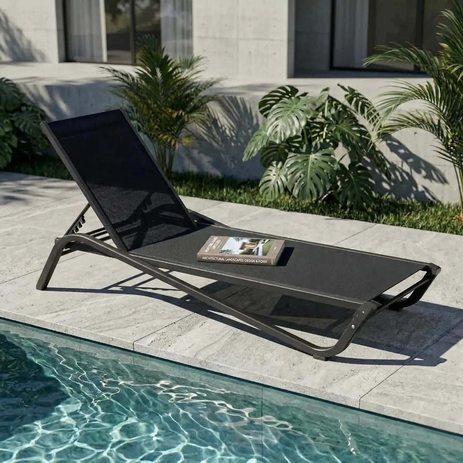 Adjustable Patio Chaise Lounge Outdoor Textilene Sun Bed for Pool Deck Rust-Proof Aluminum Frame, Custom