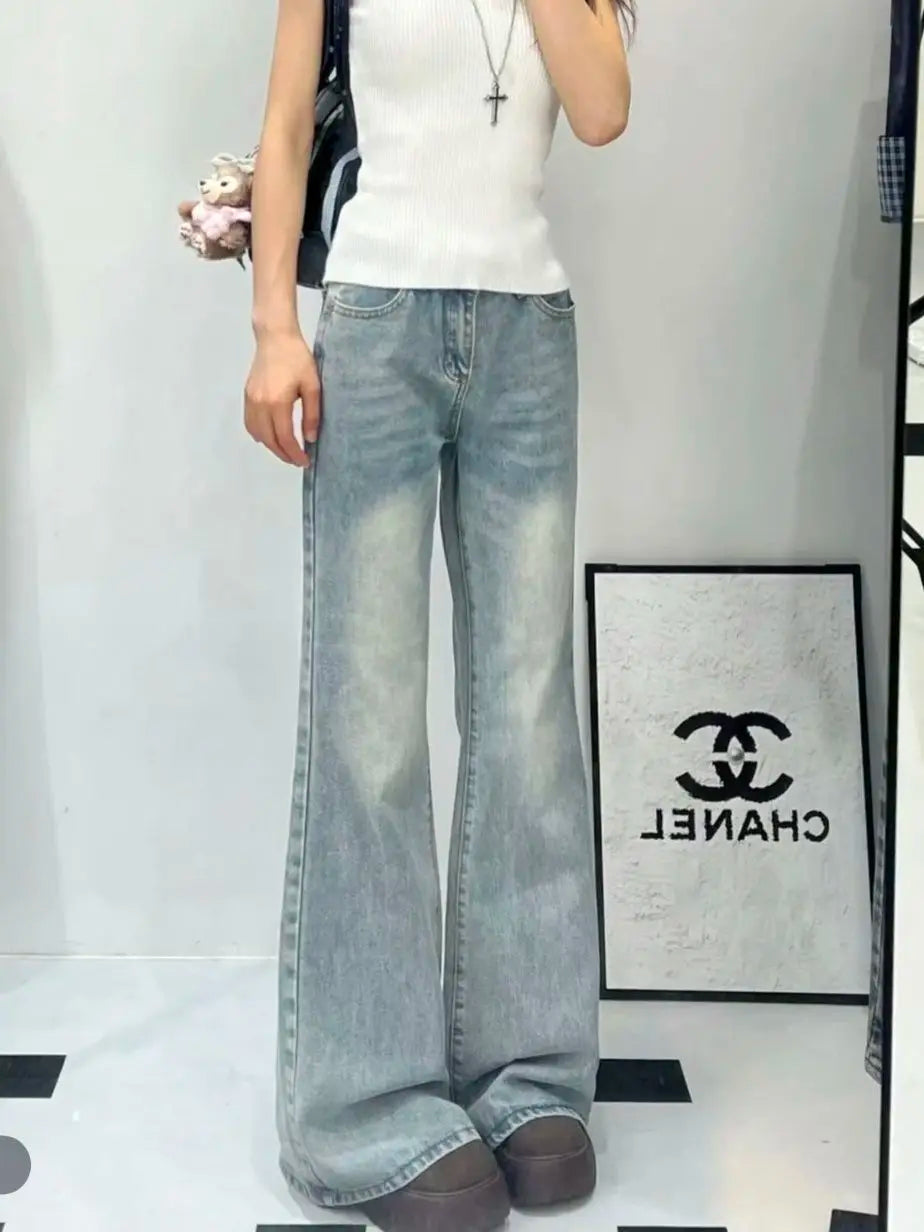 Women's Light Wash Wide Leg Jeans High Waist Loose Fit Denim Pants Casual Streetwear Trousers