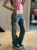 Women Streetwear Vintage Ripped Jeans 2026 Summer Hole Design 2000s Boyfriend Denim Pants American Retro Casual Trousers