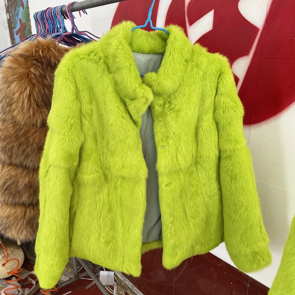 Natural Rabbit Fur Coat Women Winter Jacket Real Leather And Fur Bolero Women's Clothing Female Outerwears With 2025 Black Cold