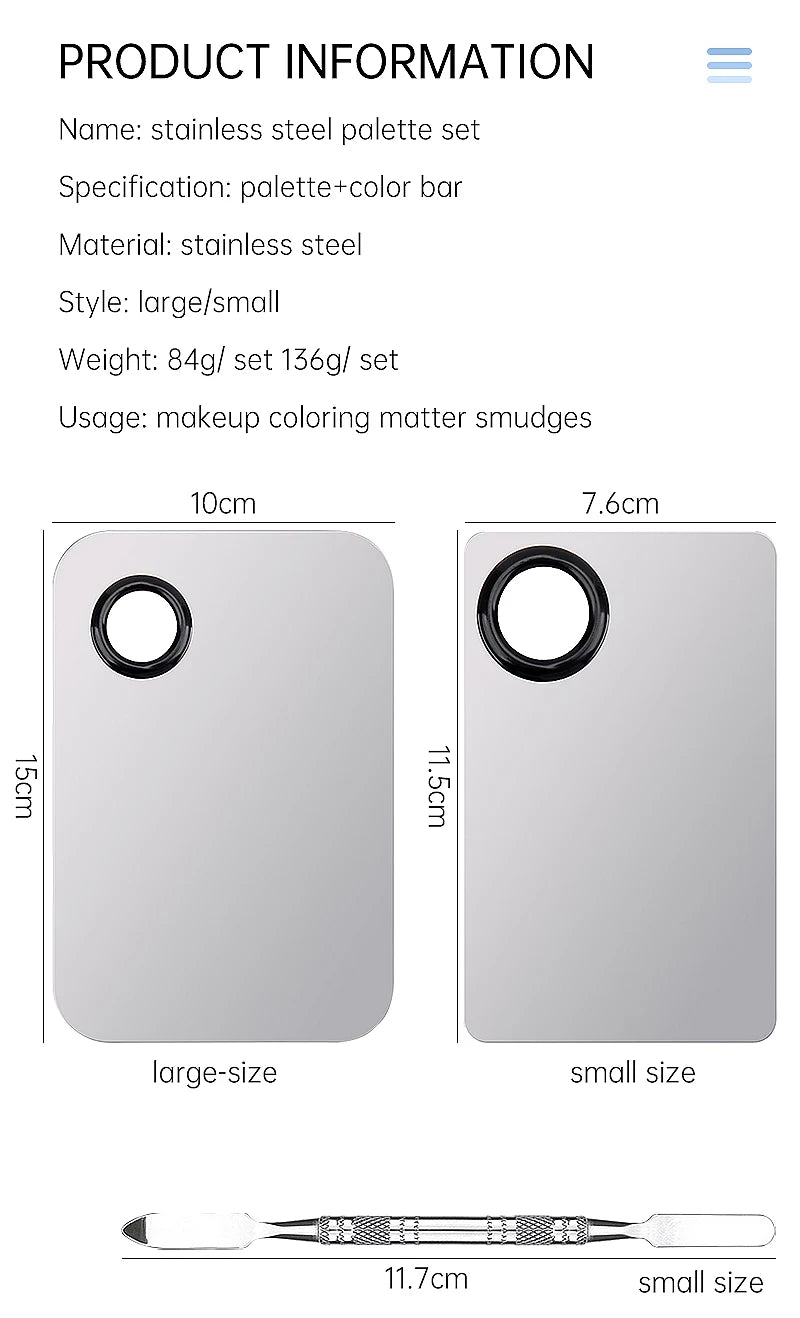 Makeup Mixing Palette Stainless Steel Foundation Lipstick Eye Shadow Mixer Palette with Spatula Rod Color Stick Beauty Tools Set