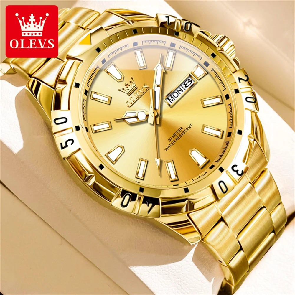 OLEVS 5560 Luxury Brand Man Quartz Watch Waterproof Stainless Steel Strap Watches for Men Dual Calendar Business Men Wristwatch