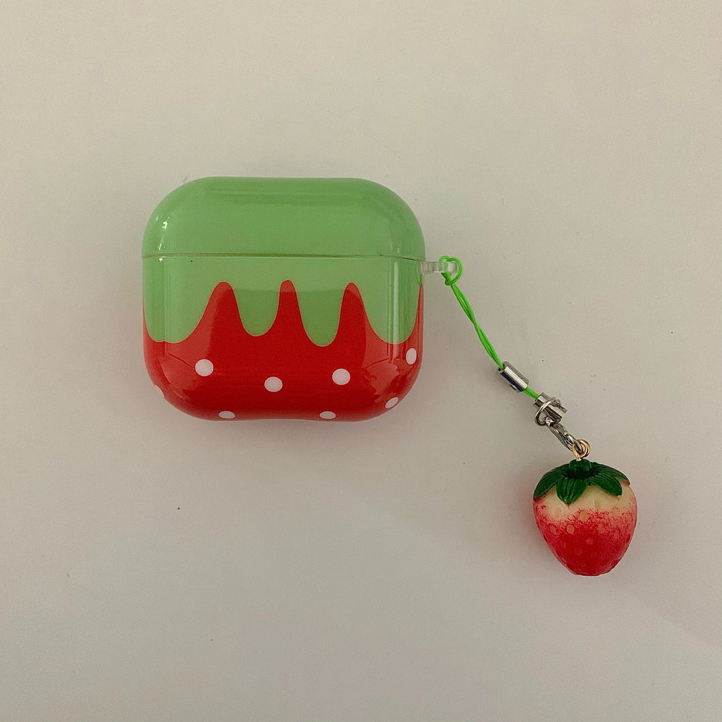 Cute Lovely White Polka Point Red Strawberry Glossy Earphones Cover Case for AirPods 1 2 3 4 5 Pro 2 Pro 3 with Charm Pendant