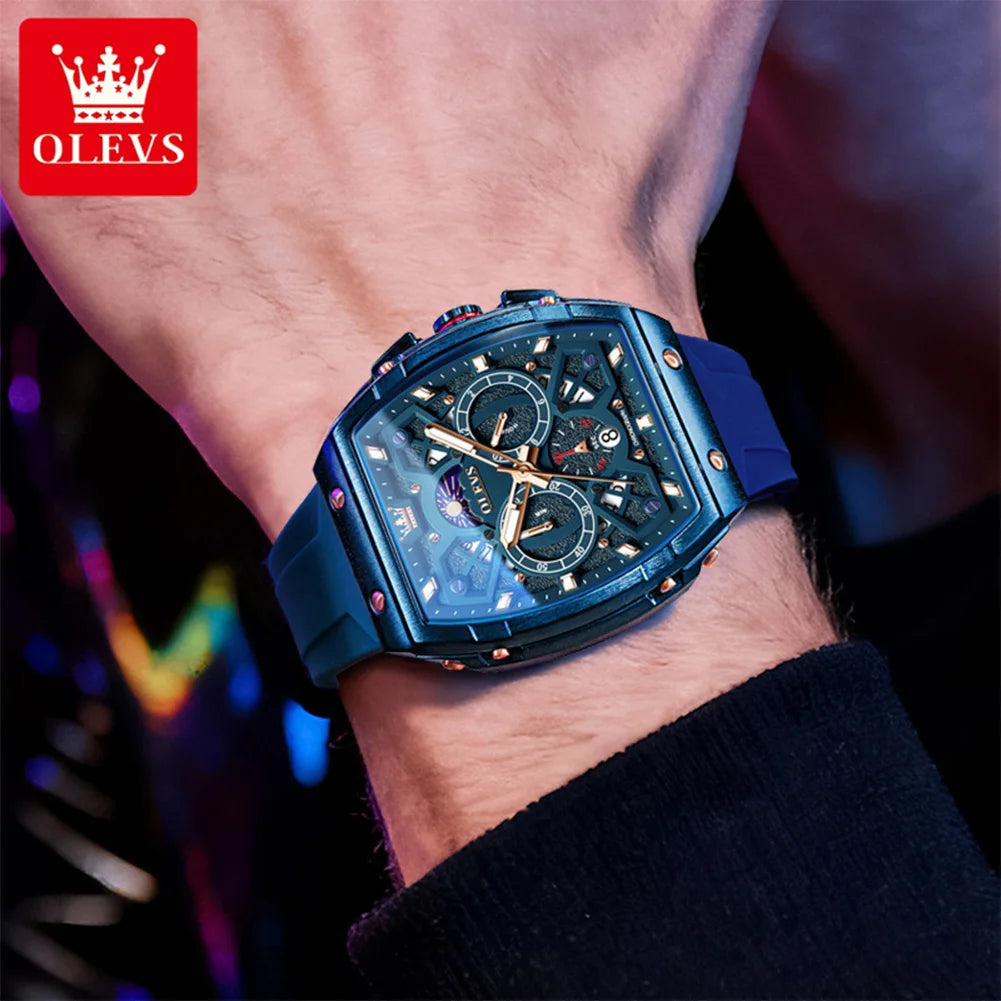 OLEVS 2942 Men Watch Automatic Calendar Waterproof Luminous Moonphase Watch Top Brand Tonneau Large Dial Hollow Men Quartz Watch